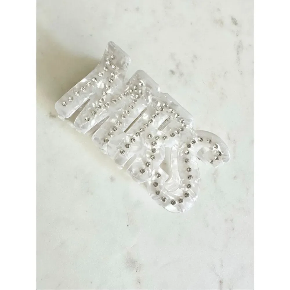 ‘MRS’ bridal white and rhinestone hair claw